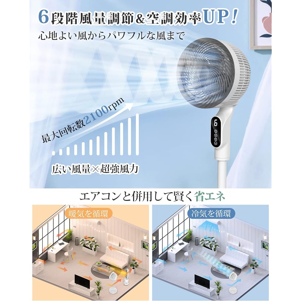 Fan Circulator Dual Use (2024 New & Power Saving Measures) 6 Levels of Air Flow Adjustment, Fan, DC Motor, Silent, Vibrating Fan, Remote Control, Cooling Function, Remote Control, Energy Saving,