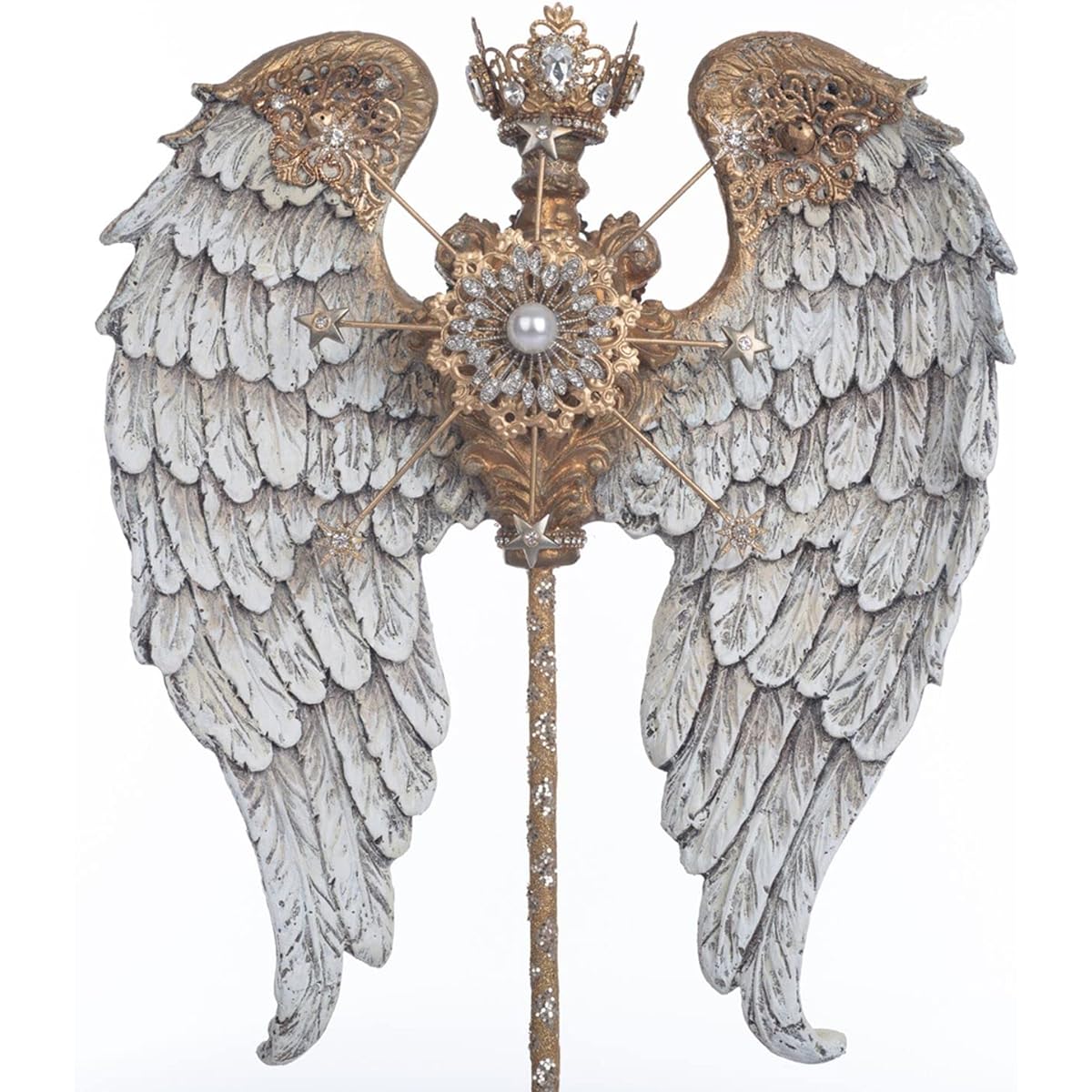 Katherine's Collection 2023 Tabletop Feather with Crown, 18.5", White/Gold