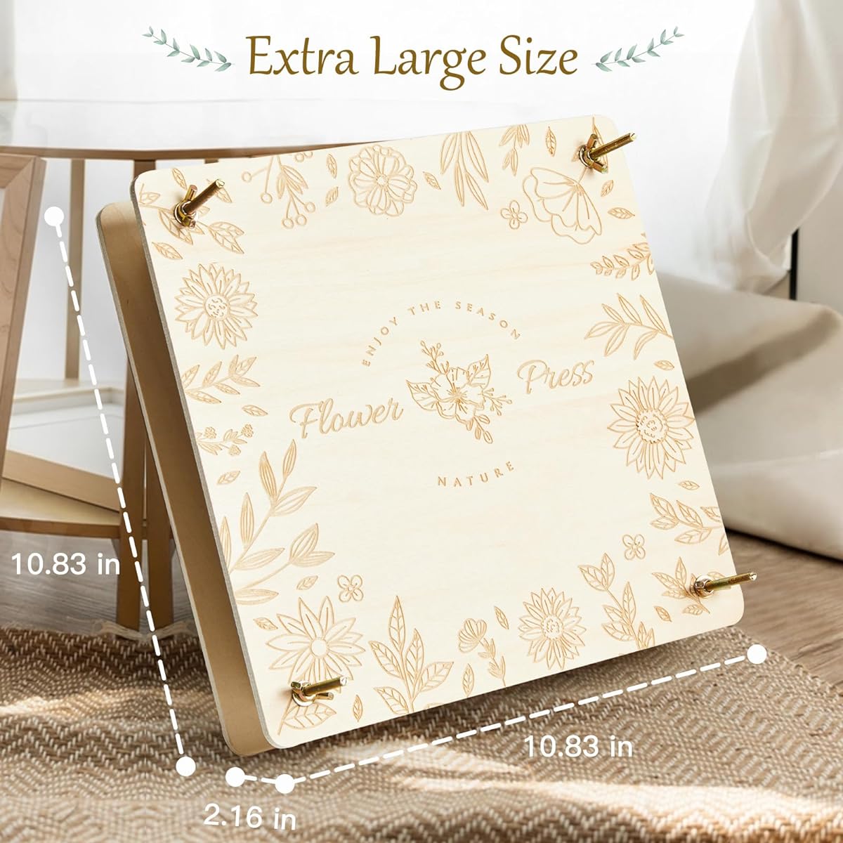 Frogprin Large Flower Press Kit, 10.8" x 10.8" 10 Layers Wooden Flower Plant Press Kit with Storage Bag and 24 Sheets Blotting Paper for DIY Pressed Flower Art and Crafts for Adults & Kids, Great Gift