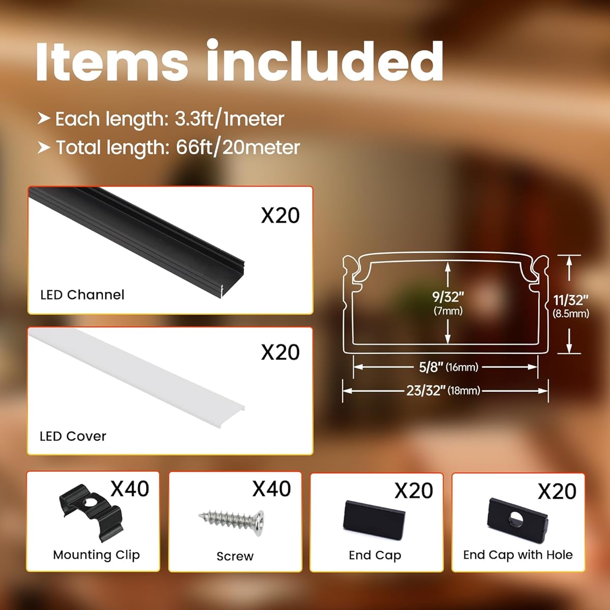 Muzata 3.3ft/1m Black LED Channel System with Milky White Cover 16mm Width Aluminum Extrusion Profile Track for Waterproof LED Strip Light U Shape U102 1M BW LU2 LP1