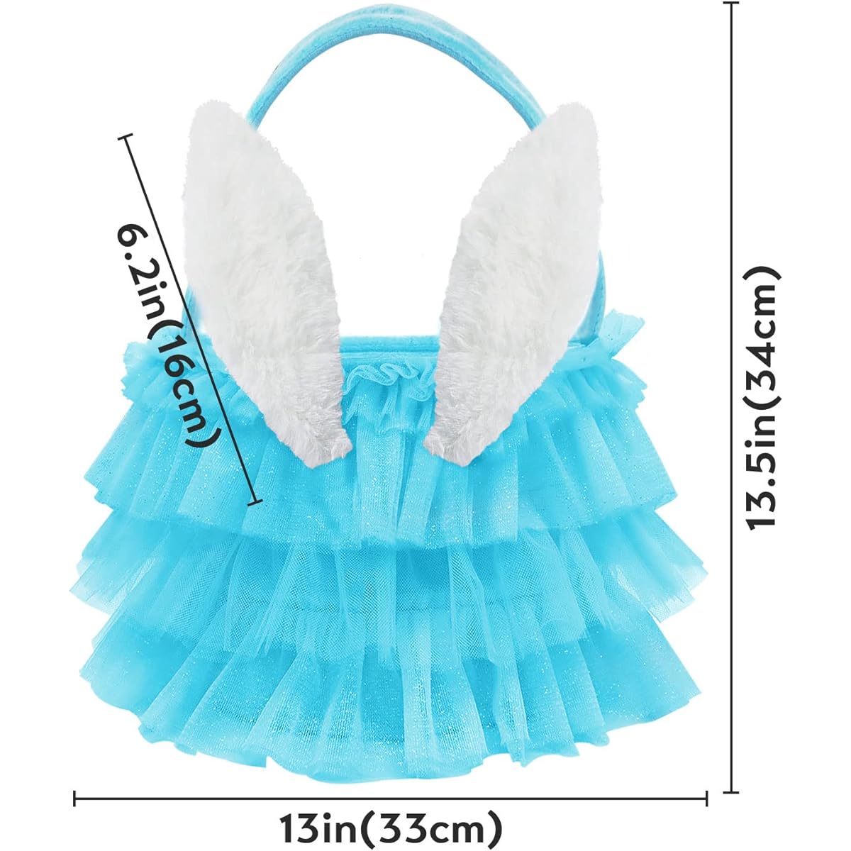 Bunny Chorus Tutu Easter Basket with Blue Ruffles, Sparkly Tulle and Fluffy Bunny Ears, Easter Theme Party Favors, Gifts for Girls, Easter Egg Hunt Decorations, Party Supplies