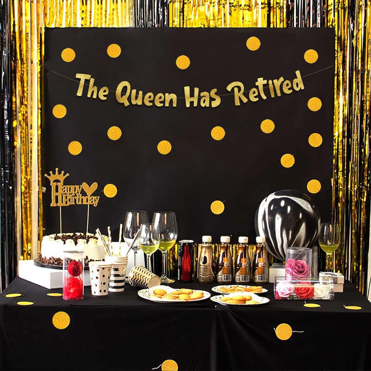 The Queen Has Retired Gold Glitter Banner - Women's Retirement Party Supplies, Gifts and Decorations