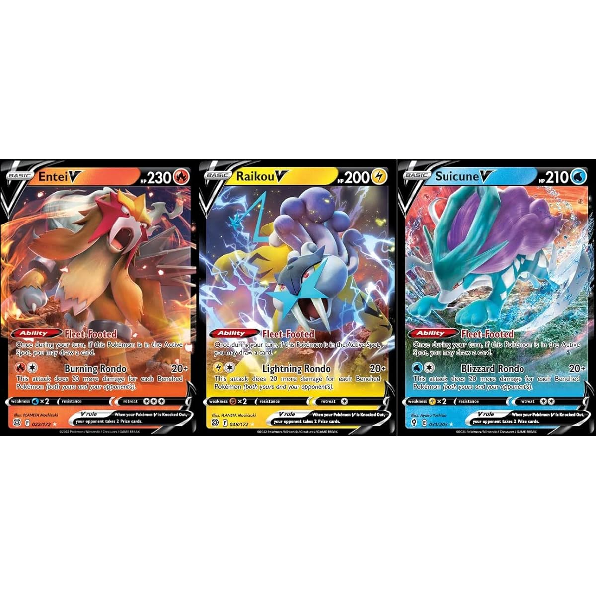 Suicune V - Entei V - Raikou V - Pokemon Legendary Card Lot - Evolving Skies - Brilliant Stars 031/203-022/172-048/172