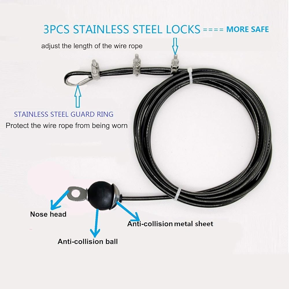 Home Gym Fitness LAT Pull Down Cable Replacement 78/118/236 Inch 6mm Adjustable Length Pulley System Cable Machine Workout Equipment Steel Wire Rope with Rubber Stopper Ball