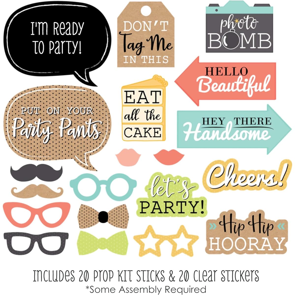 Big Dot of Happiness Put On Your Party Pants - Photo Booth Props Kit - 20 Count
