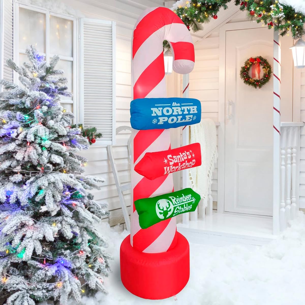 SHDEJTG 8ft Christmas Inflatable Outdoor Decoration Candy Cane Stacking Sign Christmas Inflatable with LED Lights for Inflatable Christmas Party Yard Yard Lawn Decoration
