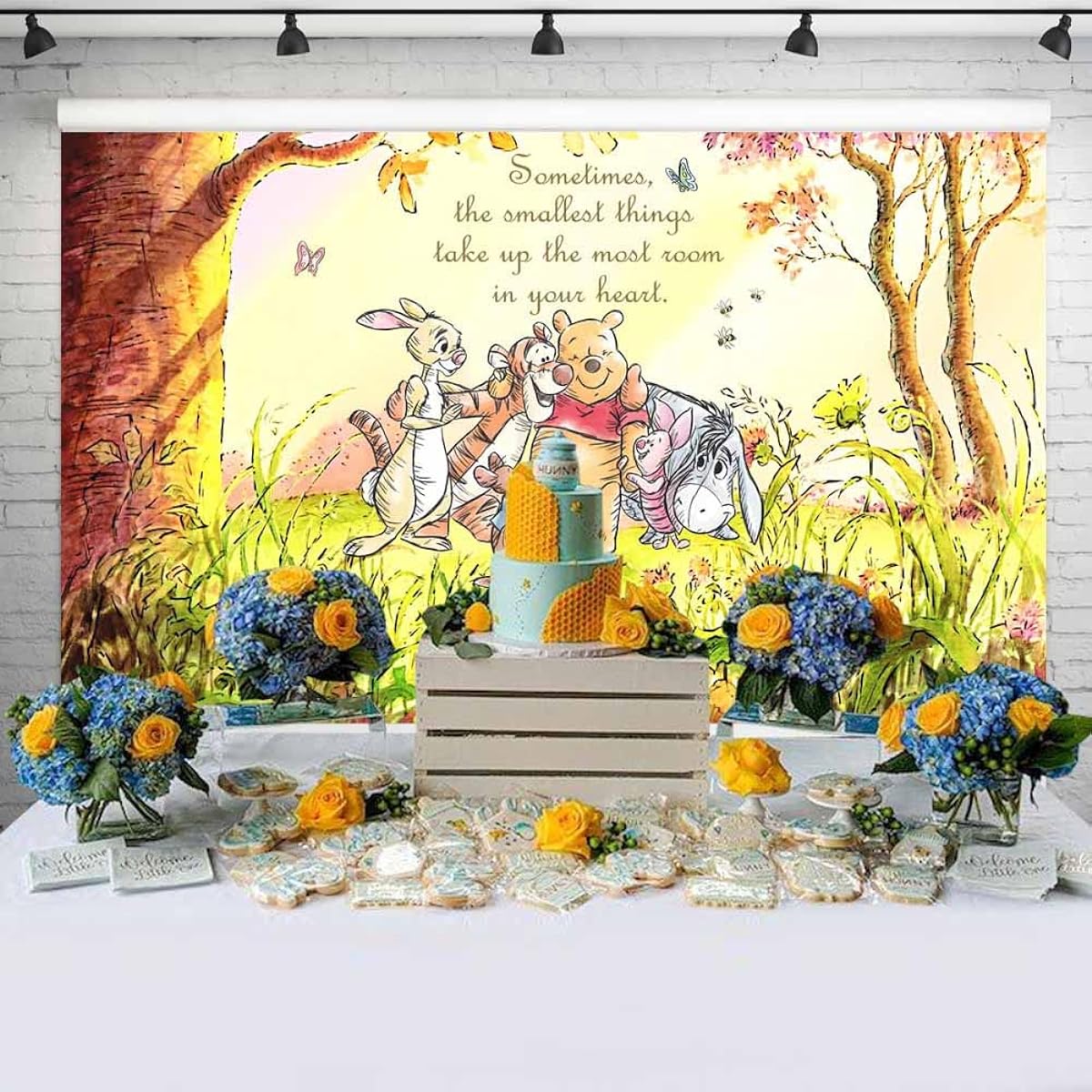 Autumn Bear Backdrop Fall Decor Baby Shower Birthday Party Watercolor 100 Acre Wood Backdrop Winnie the Pooh and Friends Banner (5x3ft) 100