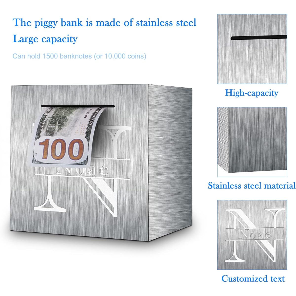 Sinseike Personalized Piggy Bank Stainless Steel Customizable Customizable