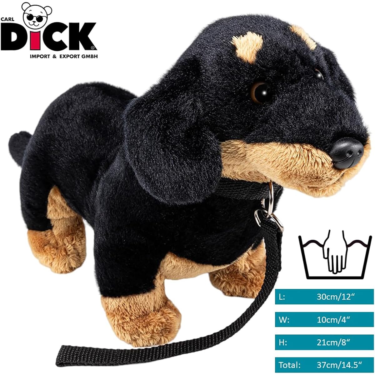 Carl Dick Dachshund Dog and Lead, 10.5 inches, 30 cm, Stuffed Animal, Soft Toy 3362