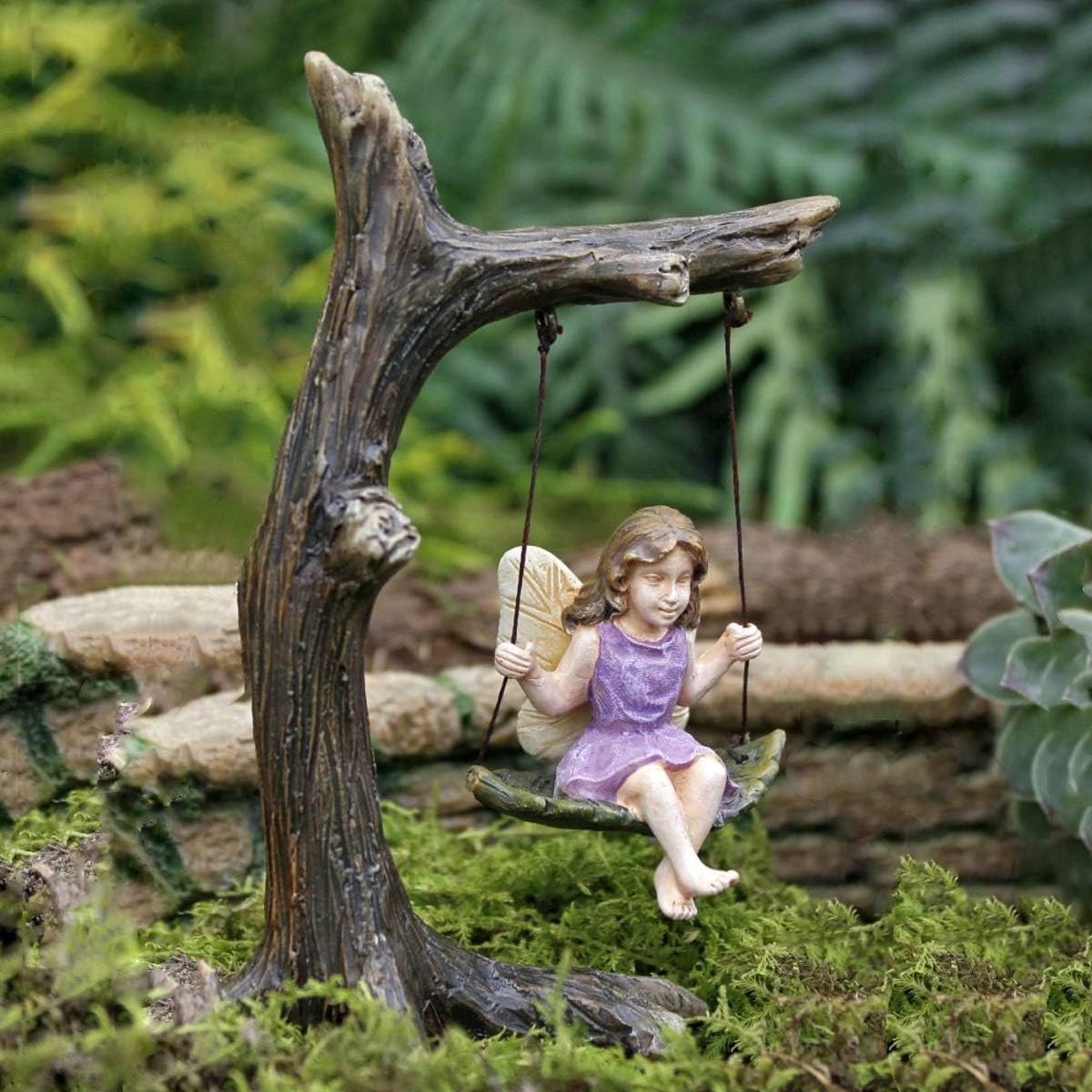 TG,LLC Treasure Gurus Fairy Girl on Tree Swing Miniature Figurine Garden Accessory Dollhouse Decorative Ornament