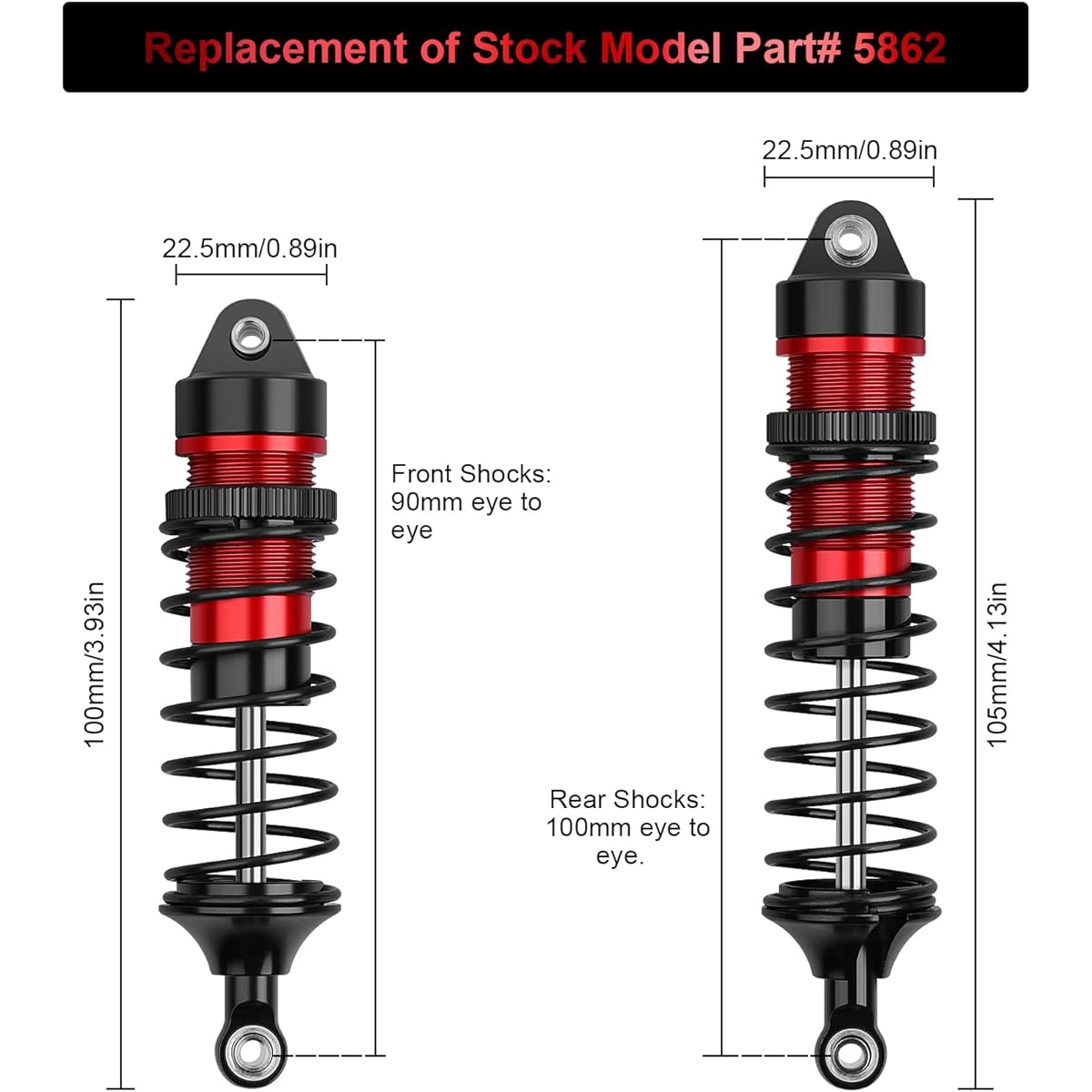 4pcs 1/10 RC Shocks Front & Rear Shock Absorber Building Set Replacement Parts for 1:10 Scale RC Car Traxxas Slash/Rustler/Stampede VXL 4x4 4WD Upgrade Parts #5862 (Black Red)