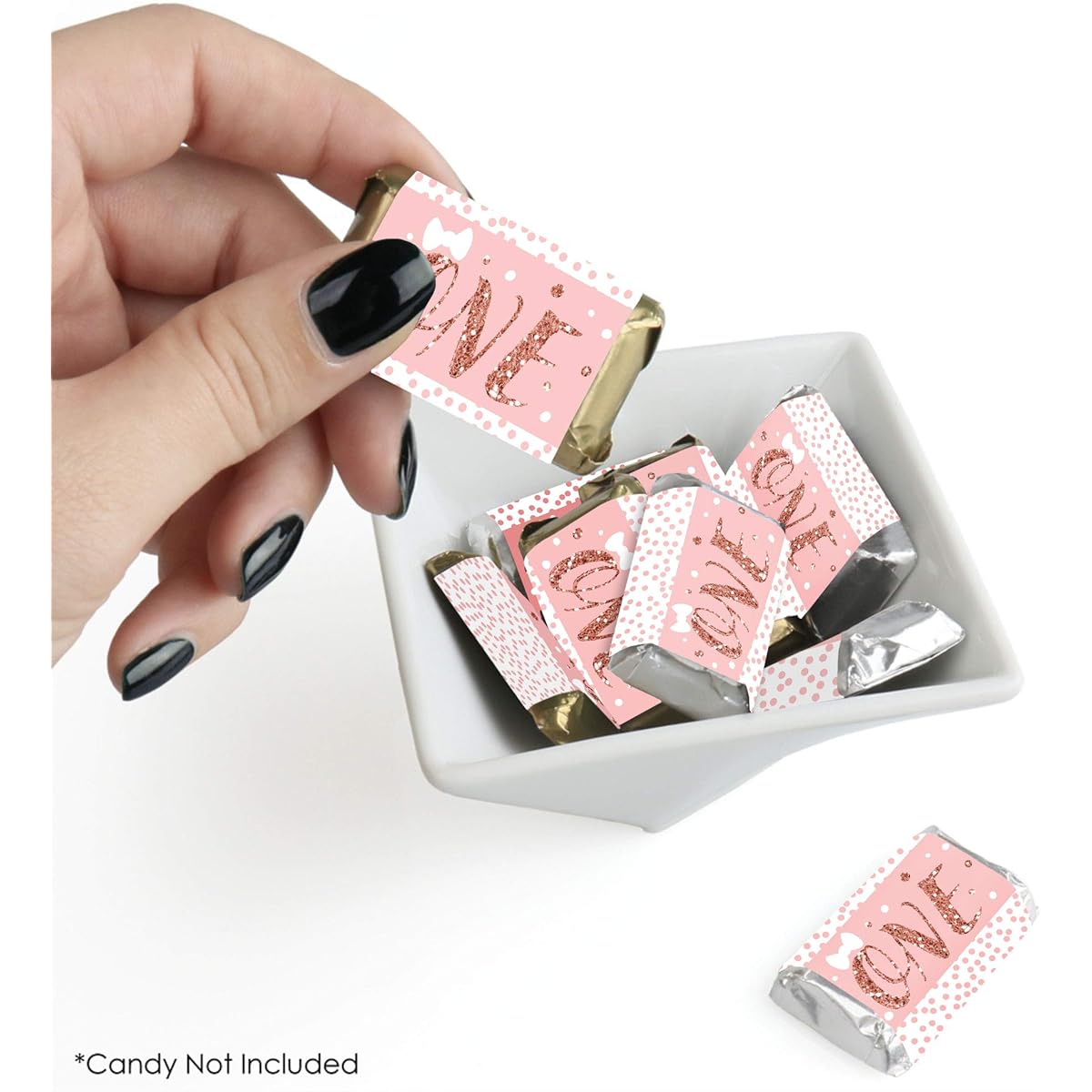 Big Dot of Happiness 1st Birthday Little Miss Onederful Mini Candy Bar Wrapper Stickers for Girl's First Birthday Party Small Favors 40 Pieces