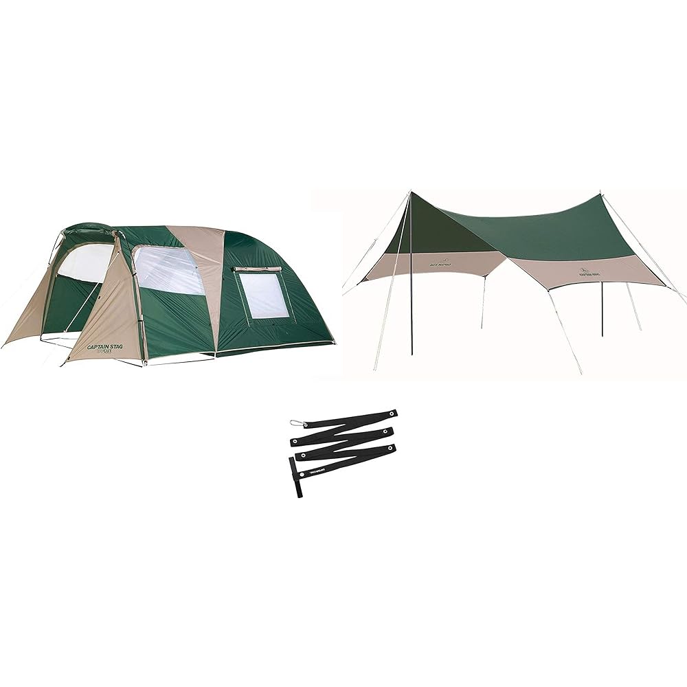 CAPTAIN STAG Tent Tarp Extension Belt Set GREEN PACKAGE CS Two Room Dome Tent & Tarp Set + For 3~4 People UZ-13231 440 x 440cm
