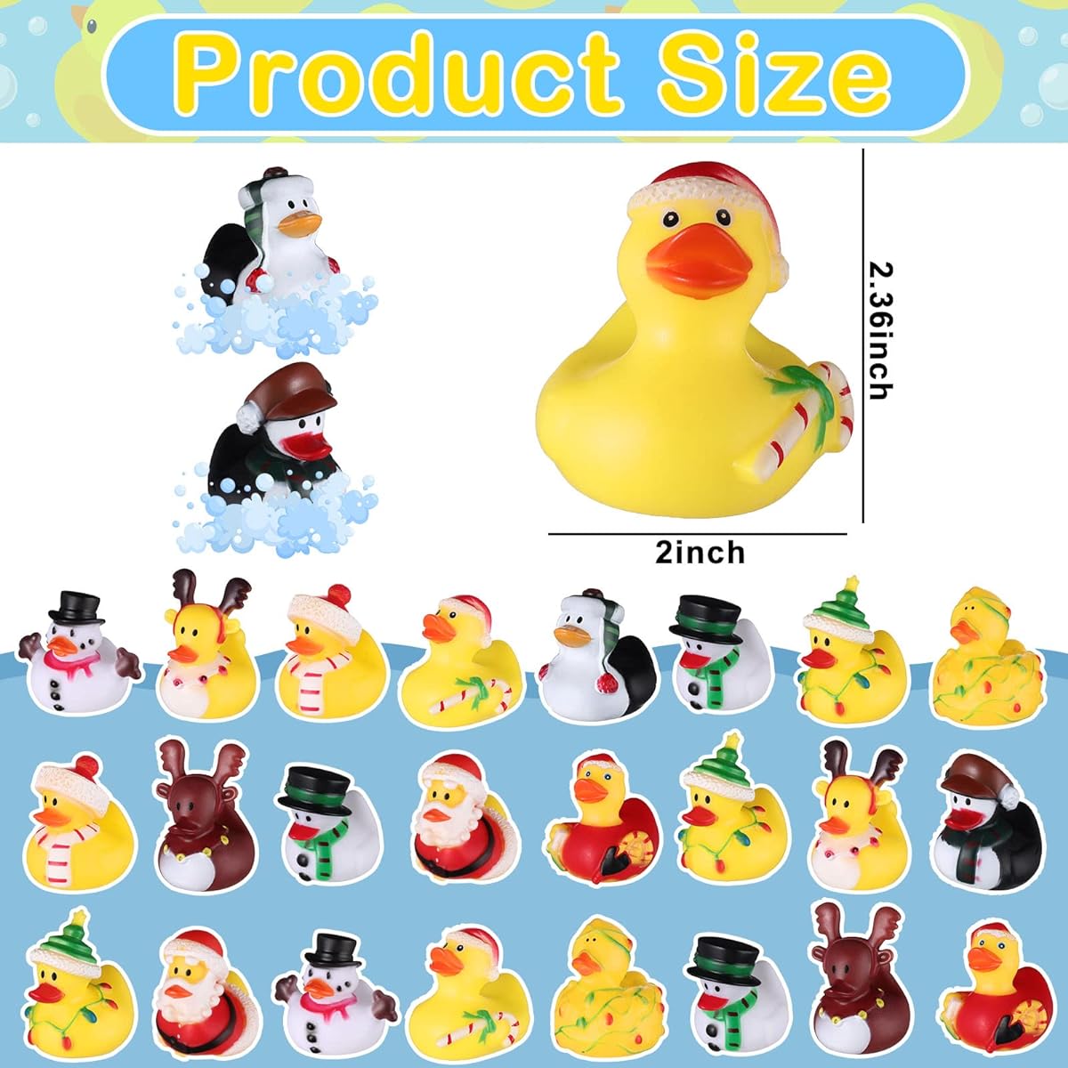 24pcs Christmas Rubber Ducks Bulk Party Favors Assorted Ducks for Christmas Holiday Goodie Bag Fillers Baby Shower Toys Decorations Gifts (Love Style)