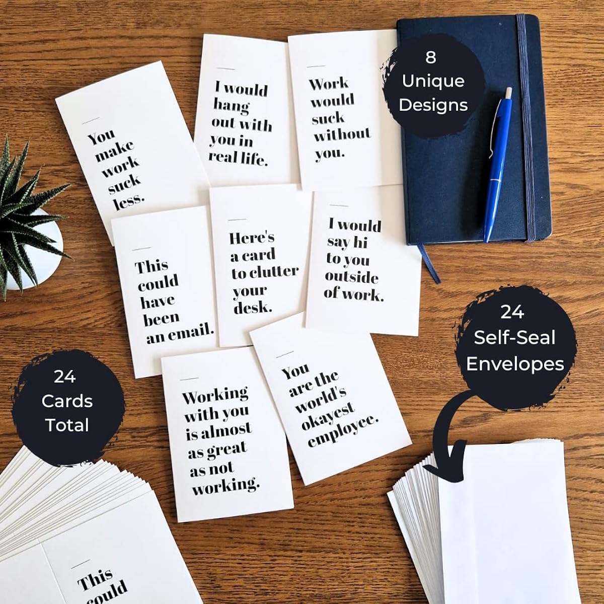 24 Funny Employee Appreciation Cards with Envelopes - 8 Unique Staff Appreciation Card Designs - Employee Appreciation Cards Bulk Set 24 Praise Cards with Employees and Envelopes - Happy Anniversary Cards for Work Set with Envelopes (Funny)