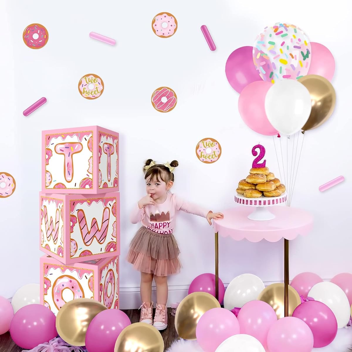 Donuts 2 Cute Balloon Box Decoration Pastel Baby 2nd Birthday Backdrop Blocks Sprinkles Photo Props Cutouts 2 Cute Donuts Kids Party Favor Ideas