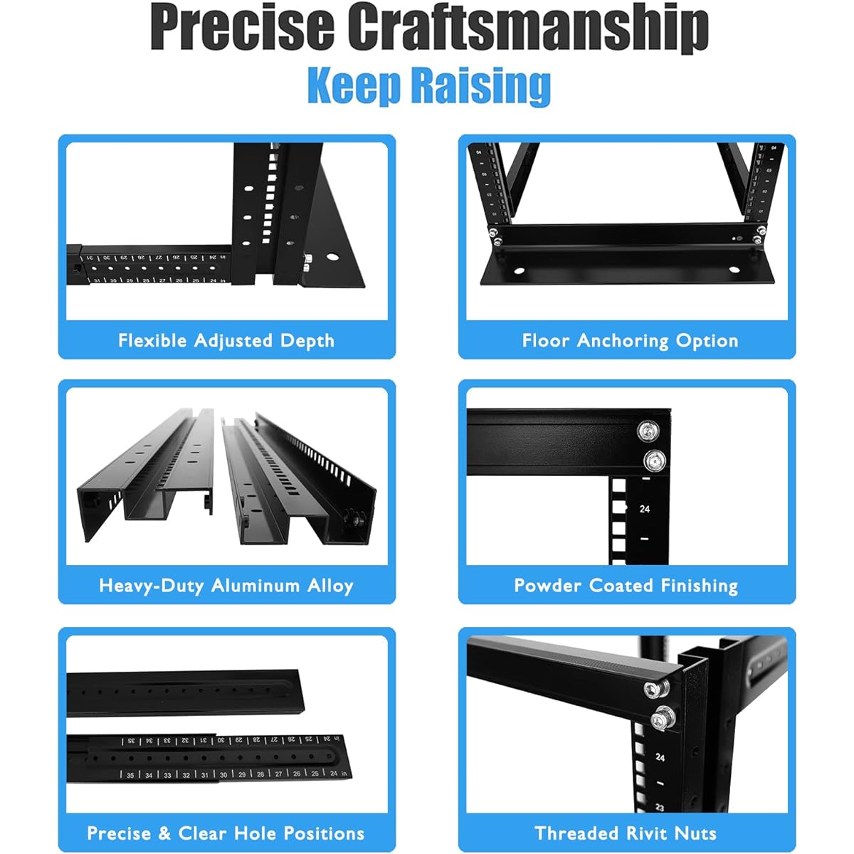 Raising ELECTRONIS 15U 4 Post Open Rack Frame Rack Enclosure 19" Depth Adjustable Aluminum