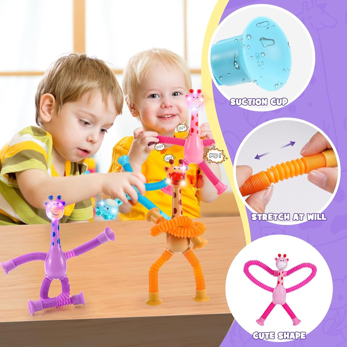 Telescoping Suction Cup Giraffe Pop Tube Toy