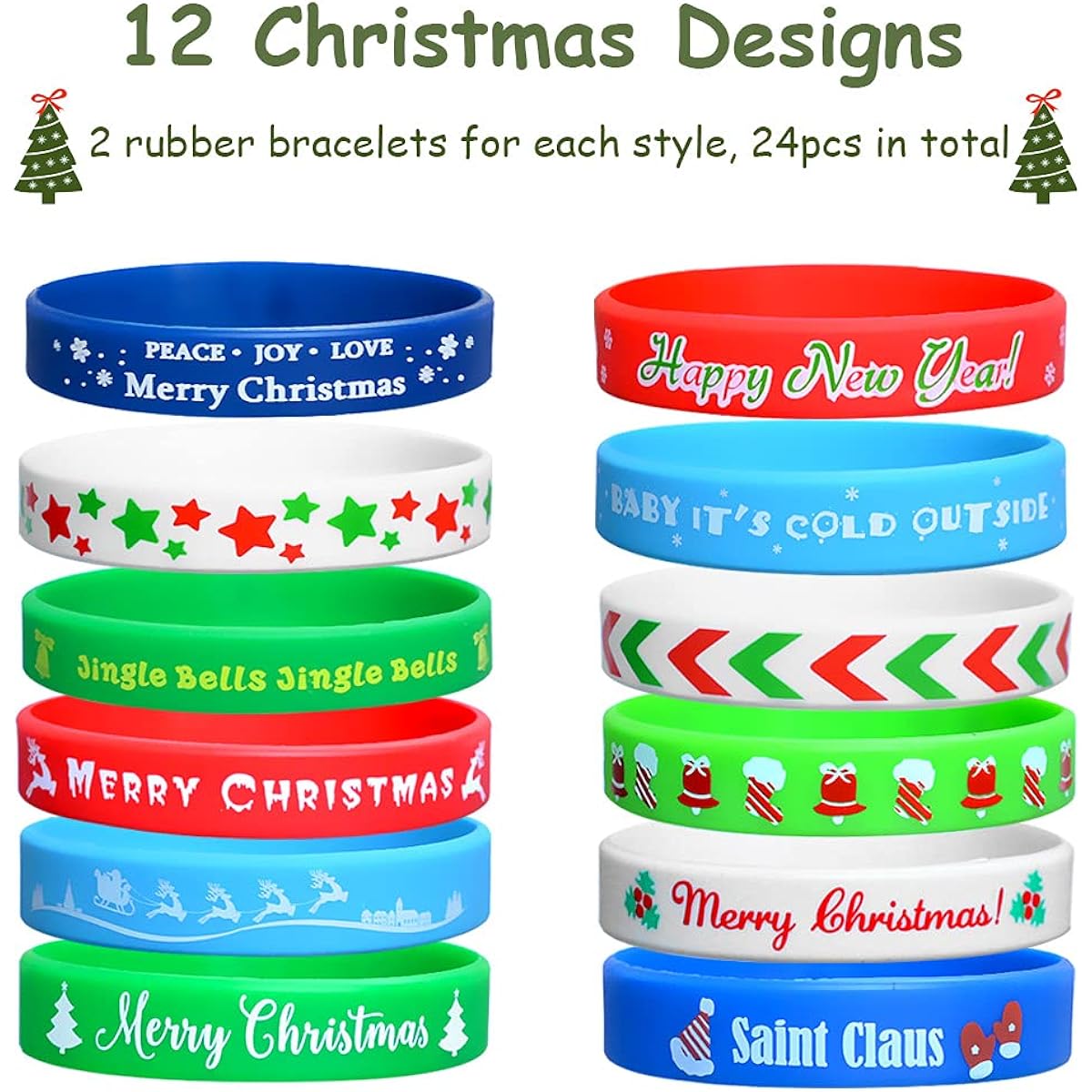 VKTEN 48pcs Christmas Party Favors Silicone Bracelets Slap Bracelets Assorted Christmas Wristbands for Kids Girls Boys Toddlers Christmas Stocking Filler Gifts
