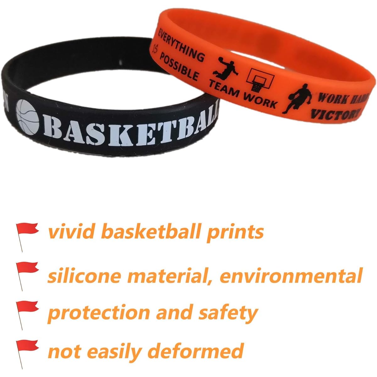 Oringaga 48PCS Basketball Silicone Wristbands/Bracelets - Basketball Party Favors and Supplies - Motivational Sports Awards - Boys/Girls/Carnival/Events/Gifts