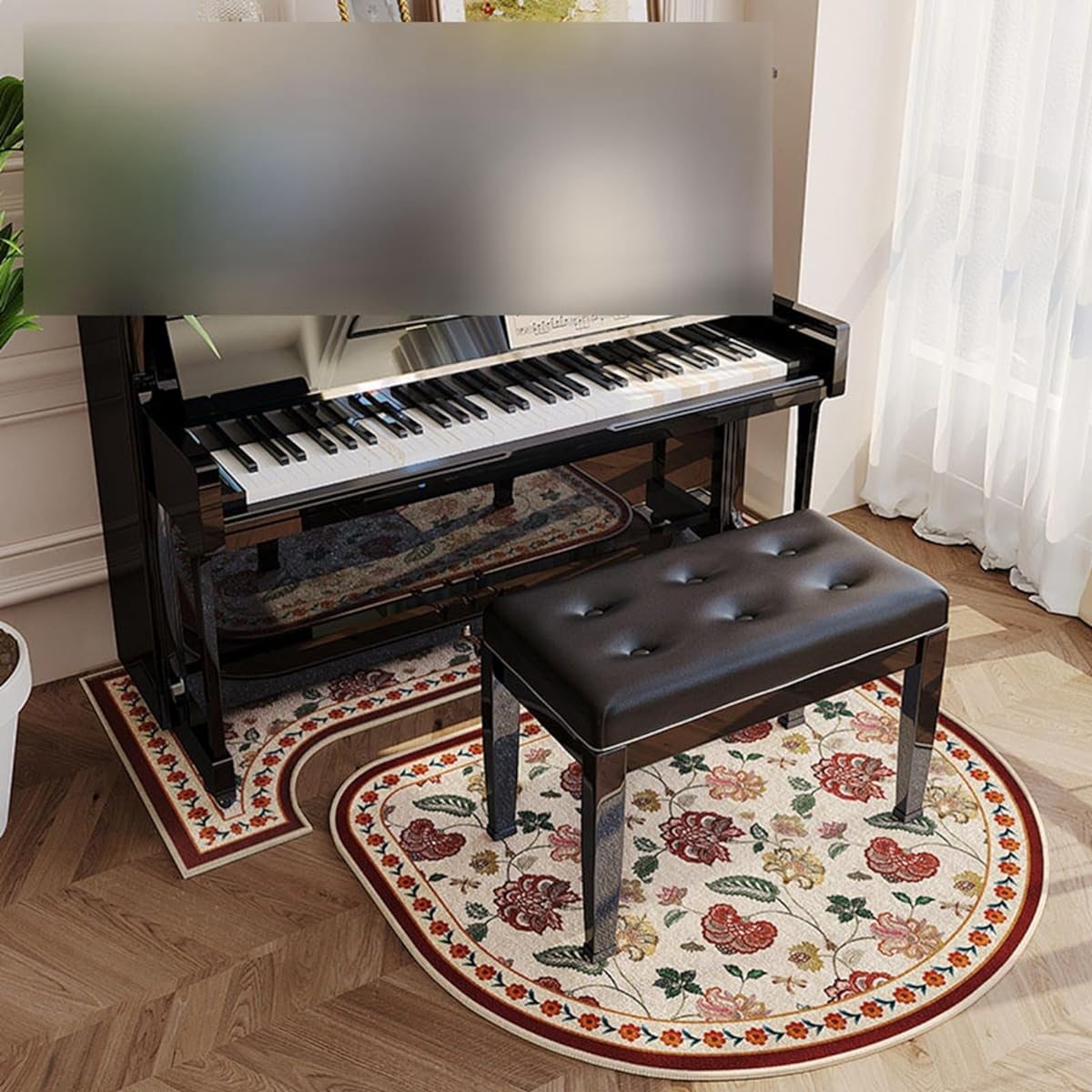 Piano mat, floral pattern, U-shaped entrance mat, carpet, soundproof carpet, irregular, 10mm thick, soundproof rug set, electronic drum kit, 10*110cm, non-slip, scratch-resistant, self-adhesive, shock-absorbing, rural, stylish, drum, floor