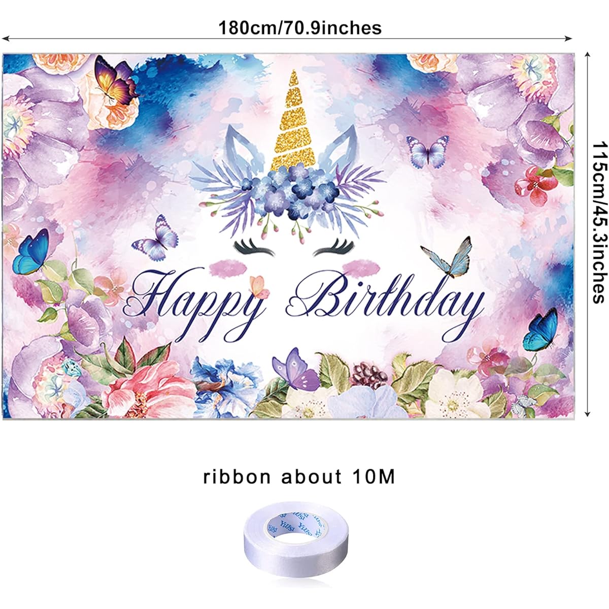 Unicorn Happy Birthday Backdrop for Girls Women Butterfly Flower Birthday Party Decoration Supplies Pink Banner Sweet Girl Female Birthday Garden Party Favors Photography Background