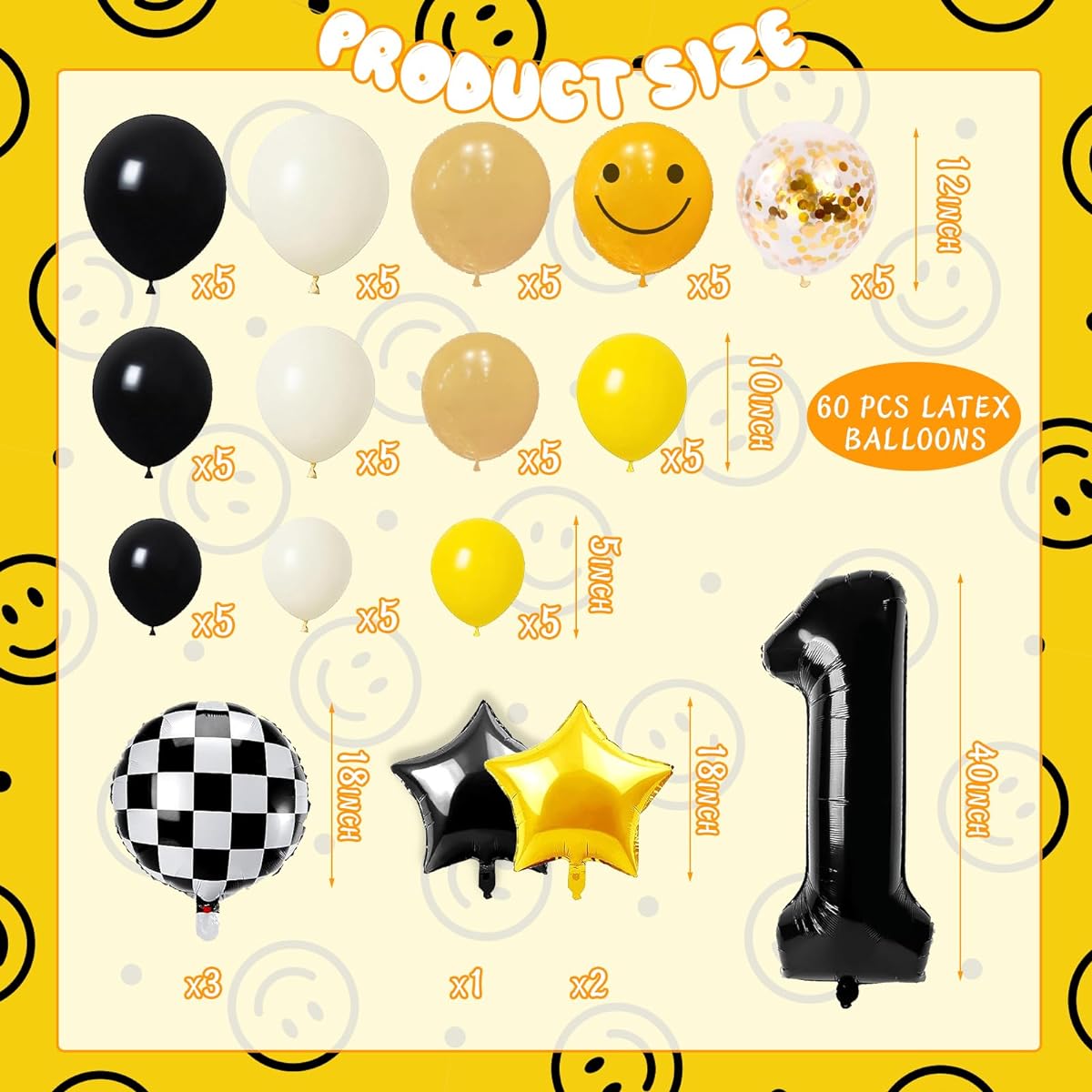 Happy Dude Birthday Decorations, First Birthday Party Supplies, 1st Birthday Decorations Balloon Kit for Boys and Girls Party Decor Yellow Black Lightning Checkered Backdrop Favors