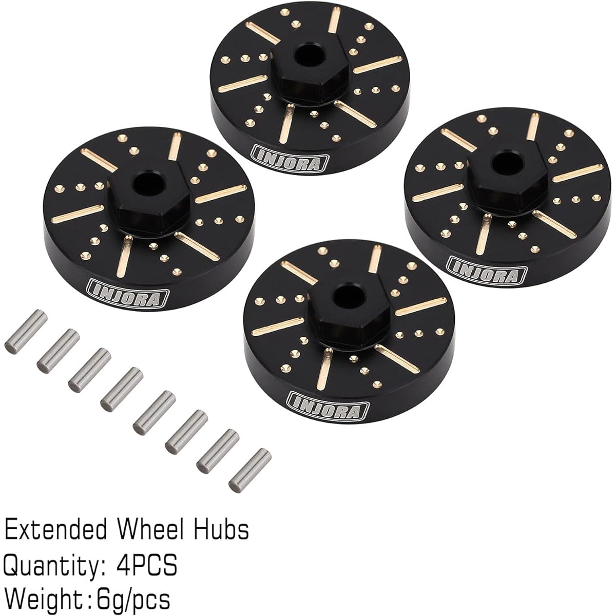 INJORA Brass Extended Wheel Weight Hub Black Coating Finish Upgrade Parts 1/24RC Crawler Axial SCX24AXI90081,4pcs