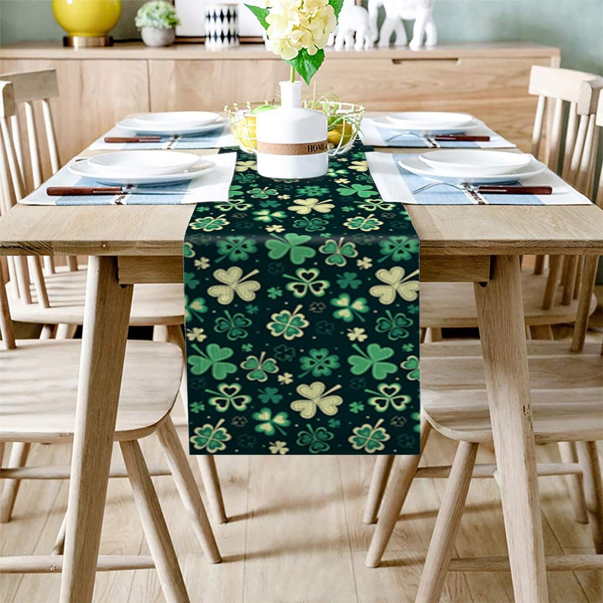 Table Runner - Cotton Linen - 90" Long Holiden Scarf, St. Patrick's Day Table Runner, Decorate Your Kitchen, Coffee/Dining, Bedroom, Home, Living Room, Dinner Scarf