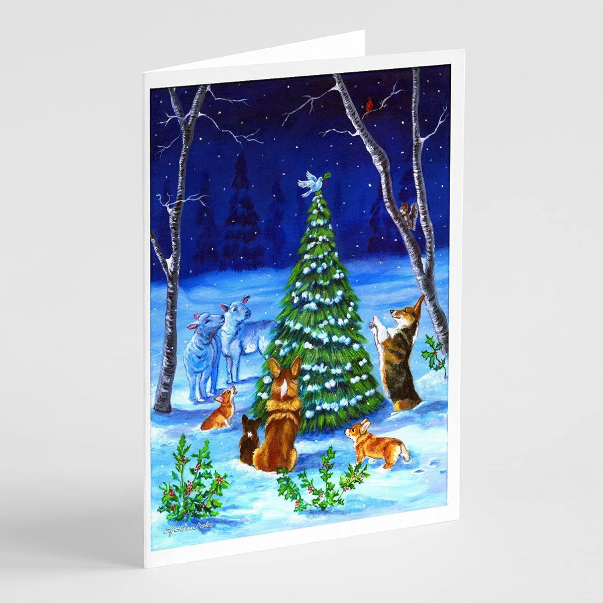 Caroline's Treasures 7304GCA7P Corgi Christmas Peace Greeting Cards and Envelopes Set of 8, 7 x 5 inches, Multicolor