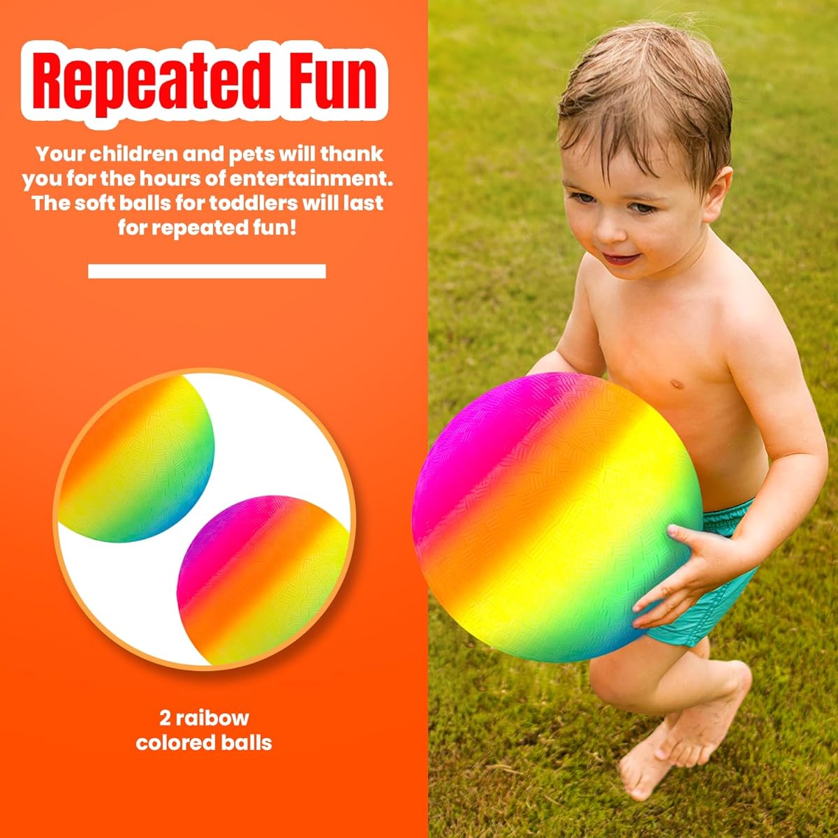 New Bounce Playground Balls for Kids - Set of 2 Rainbow Rubber Bouncing Kickballs with Pump - Standard Size for Dodgeballs and More - Durable Inflatable 8.5" Game Balls