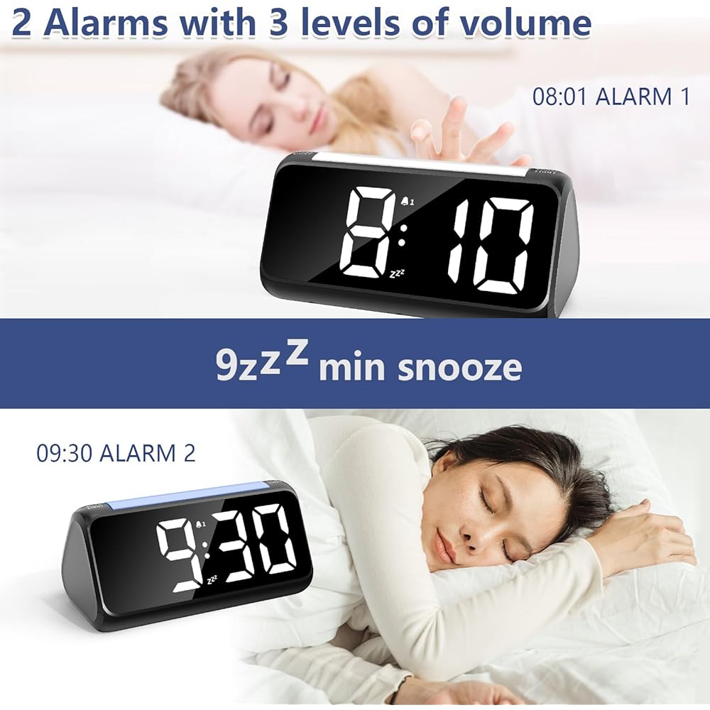 Netzu Digital Alarm Clock Bedroom Bedside Alarm Clock 8 Color Night Light Large LED Display Dual Alarm Dimmer USB Charger Port for Kids/Teens/Elderly (Upgraded) (Black)