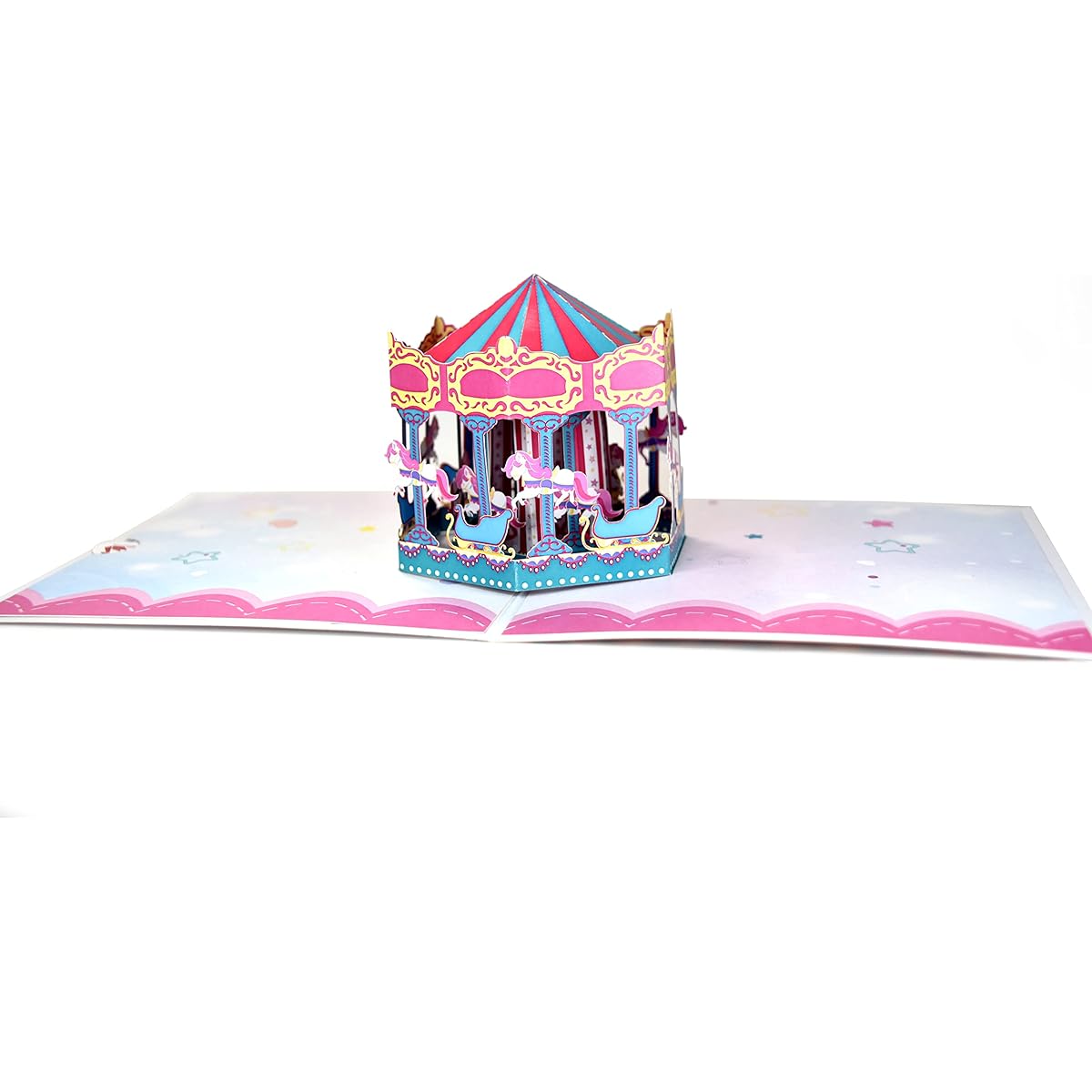 Pink Carousel and Pony Pop-up Greeting Card for Kids Birthday Card