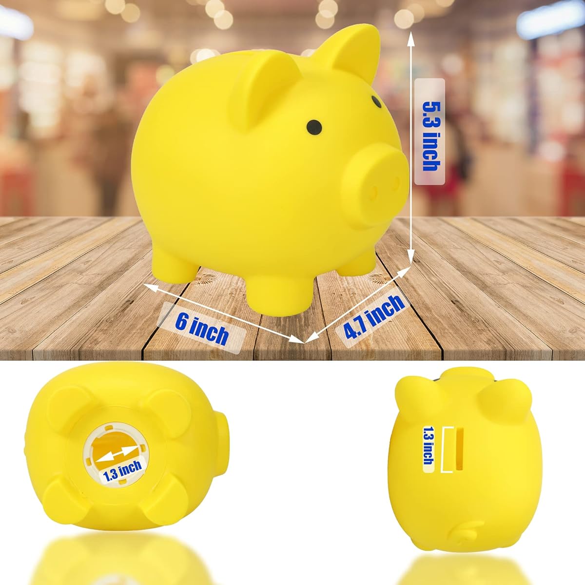 hizgo Piggy Bank | Plastic Piggy Bank | Piggy Bank for Kids | Baby Shower & Birthday & Children's Day & Christmas Gift | Kids Room Decoration | Yellow