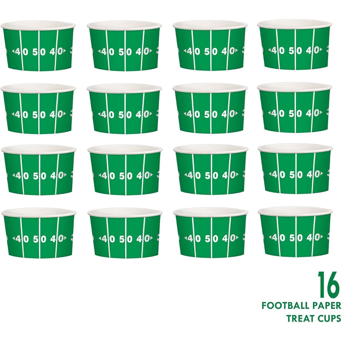 Football Party Supplies - Green Yard Line Paper Cups for Snacks and Favors, 9.5 oz Size (16 Cups)