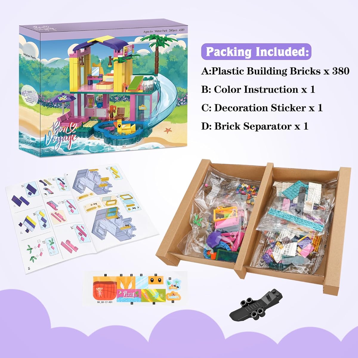 Tblicked Dreamgirls Friends Beach House Building Set 380 Pieces Seaside Beach Villa House Toy Pool House with Slide Friends Family Party House Playset Summer Building Toys for Ages 6-12 Years Old