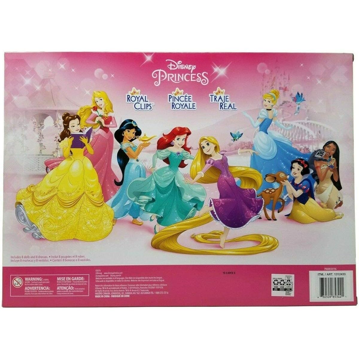 Disney Princess Sparkling Style Small Dolls Set of 8 with Royal Clips