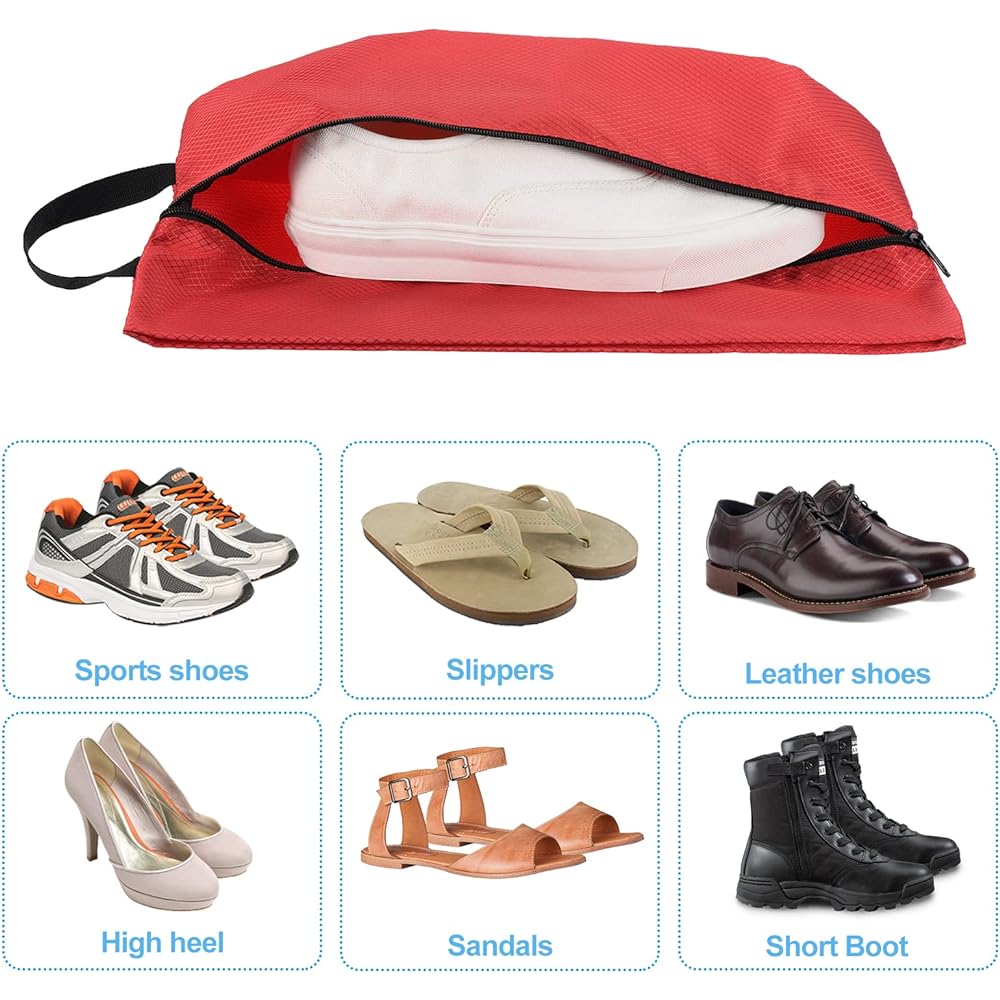 PATIKIL Travel Shoe Bag 4 Pieces Portable Nylon Shoe Bag with Zipper Waterproof Shoe Storage Organizer for Travel Outdoors Red Purple