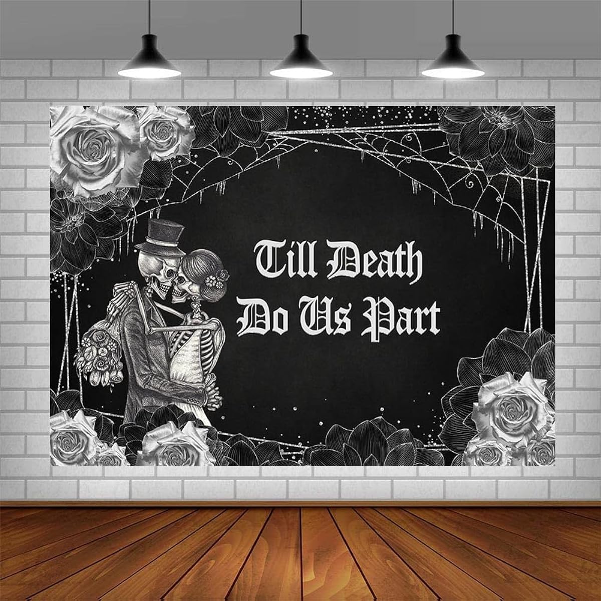 AIBIIN 7x5ft Halloween Dead or Alive Part Backdrop Spooky Skull Gothic Wedding Party Decoration Supplies Bridal Shower Bride and Groom Mr & Mrs Anniversary Party Banner Photo Props