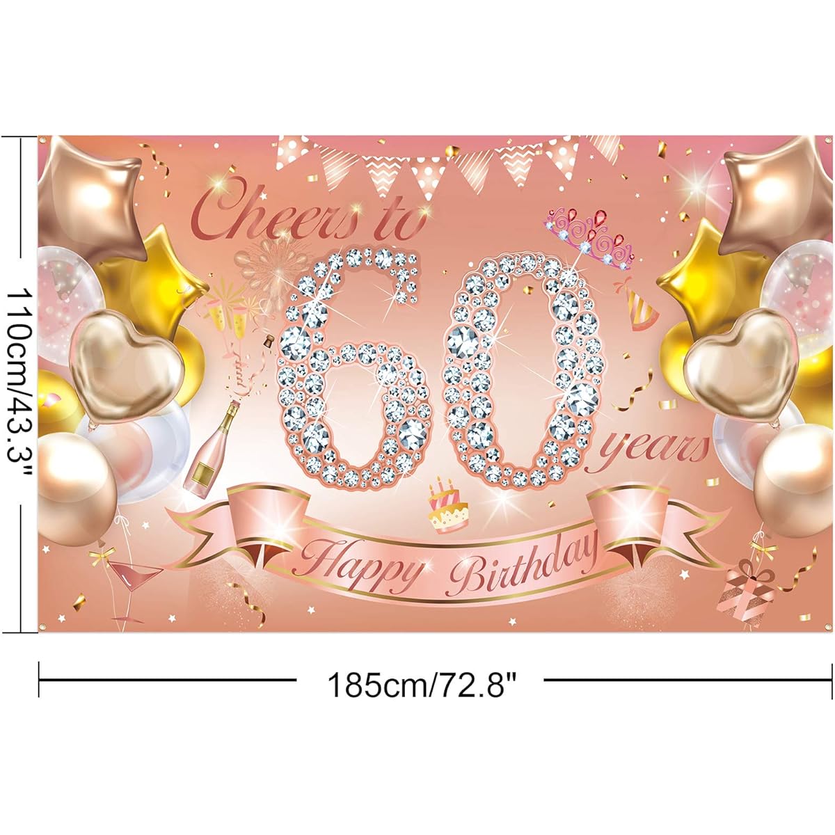 HOWAF Girls 16th Birthday Party Decorations, Rose Gold Fabric Banner, 16th Birthday Photo Backdrop for 16th Birthday, Outdoor Garden Table and Wall Decor Supplies