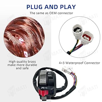 M MATI Left Handlebar Switch Control Engine Start Off Headlight Switch for Yamaha Grizzly 125 YFM125 Raptor 125/250 Wolverine YFM350F Warrior 350 YFM350X Bear Tracker 250 YFM250X 4KB-83973-21-00