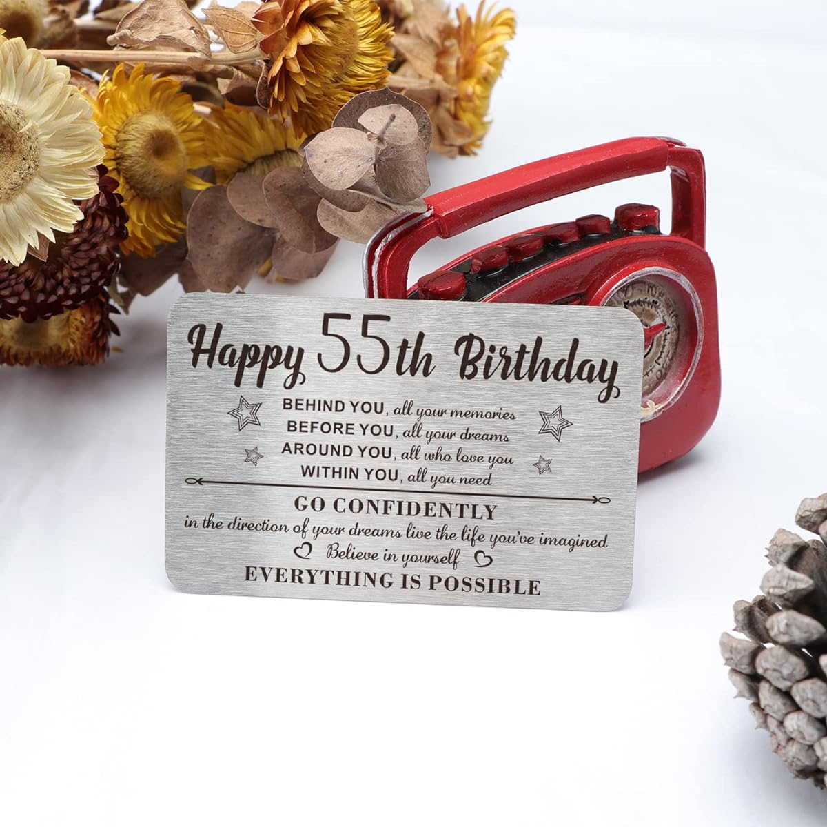 Qordyum 55th Birthday Card Gifts for Her, Happy 55th for Women and Men, Gift Ideas, Engraved Wallet Card, Birthday Gifts for 55 Years Old, Aunt, Mother, Sister