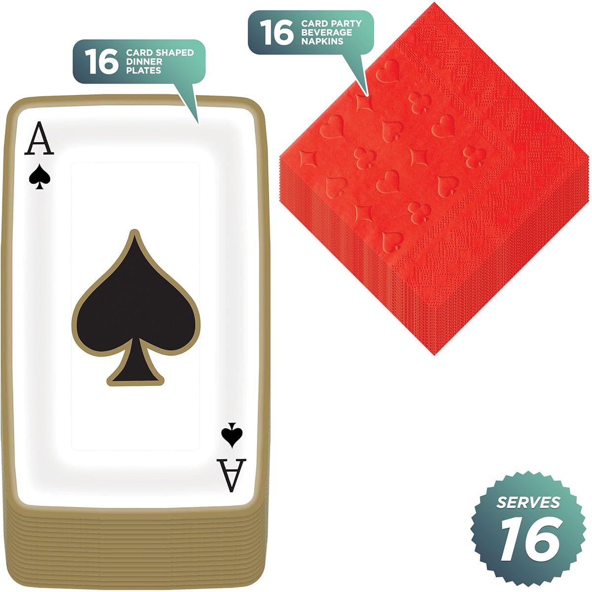 Card Party Casino Magic Party Supplies Playing Cards Paper Dinner Plates Black Lunch Napkins 16 Count