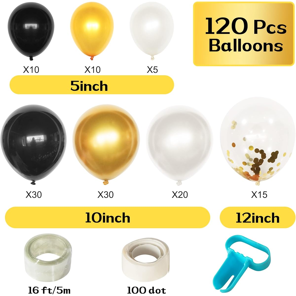 Black Gold Birthday Party Decorations, 123 Pieces Gold Black Confetti Latex Balloons Arch Garland Kit for Birthday Graduation Baby Shower Decorations Wedding Party Balloon Decorations