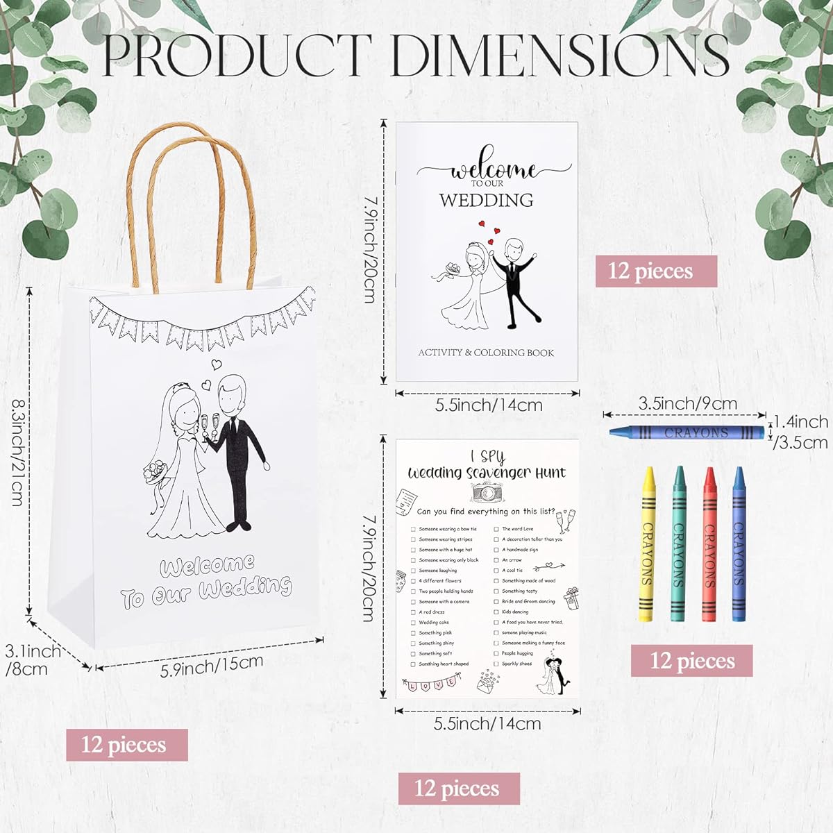 Gueevin 12 Set Wedding Activities Coloring Books for Kids Individually Wrapped Wedding Coloring Books and Crayons Wedding Gifts Goodie Bags Scavenger Hunt Sheets Kids Wedding Games Favors
