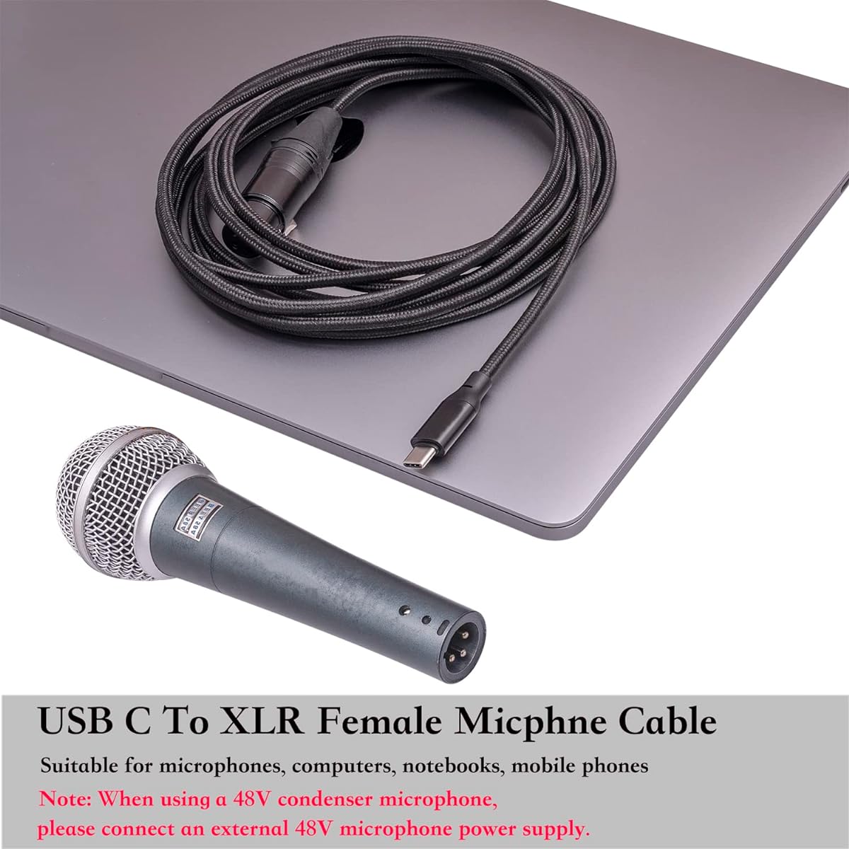 HUALEU 12ft XLR to USB C to XLR Female Microphone Cable