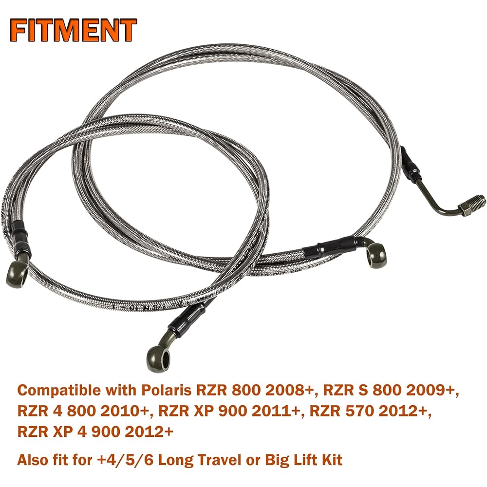 PIILOO 1068 RZR Brake Line Extended Front/Rear Braided Brake Line ATV Polaris RZR 800/S 800/4 800/XP 900/570/XP 4 900 Stainless Steel