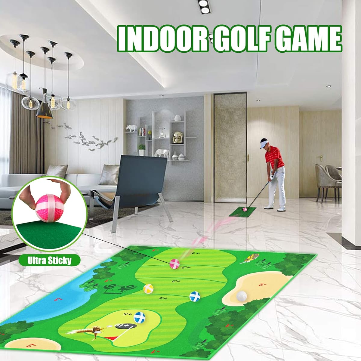 Velcro Chipping Golf Game Mat Golf Practice Mat Indoor Outdoor Games for Adults and Family Stick Chip Game Golf Set for Kids Outdoor Play Equipment Backyard Games Outdoor Toys Gifts for Kids