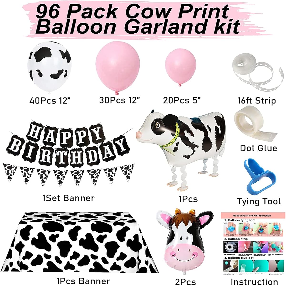 Pink Farm Cow Balloon Arch