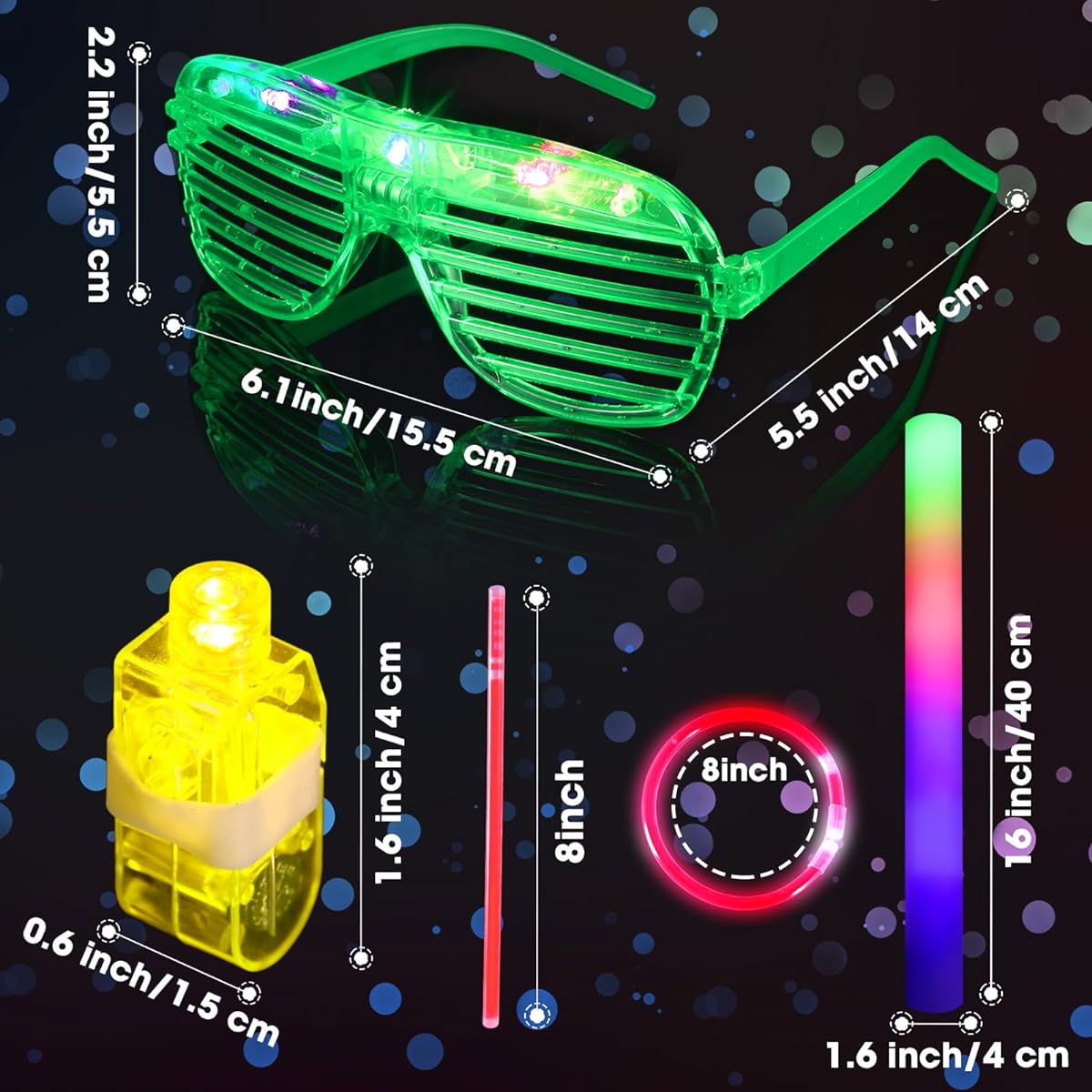 Glimin 358pcs Glow in the Dark Party Supplies Light Up Party Favors Toys - 40pcs Foam Glow Sticks, 18pcs Bulk LED Glasses, 100pcs Finger Lights, 200pcs Glow Sticks for Adults Neon Birthday Decorations for Boys and Girls